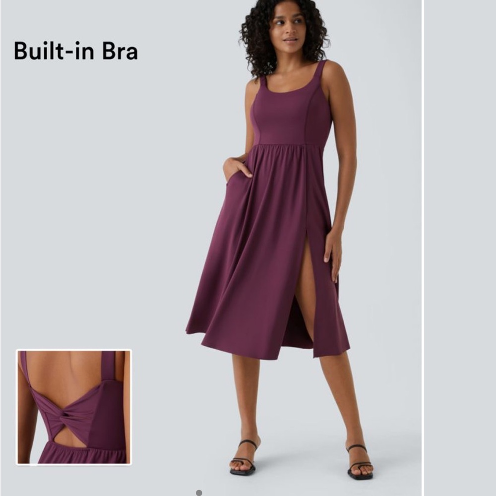 NWT- Padded Backless Twisted Split Midi Casual Dress